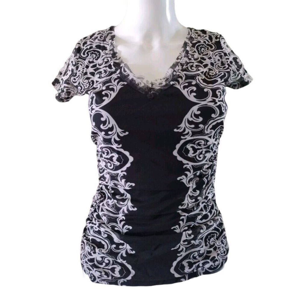 INC International Concepts Blose Women Black White Floral Mash Sheer Casual